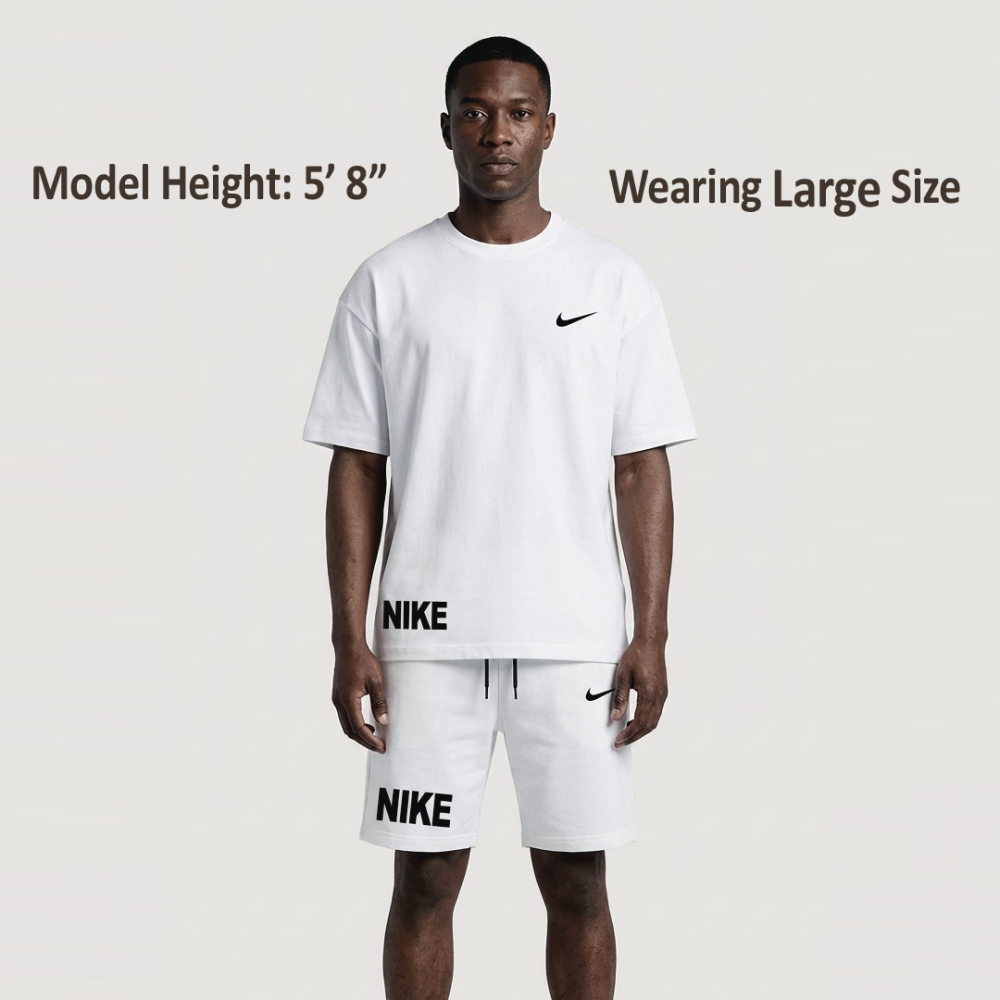 White Summer Dri-Fit Printed T-shirt+Short For Mens (Code: ST-6972)