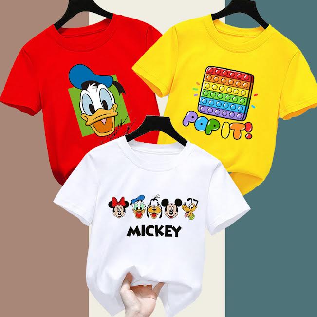 Pack-of-3-DONALD-POPIT-MICKEY printed T-shirts For Kids (Code: ST-6071)