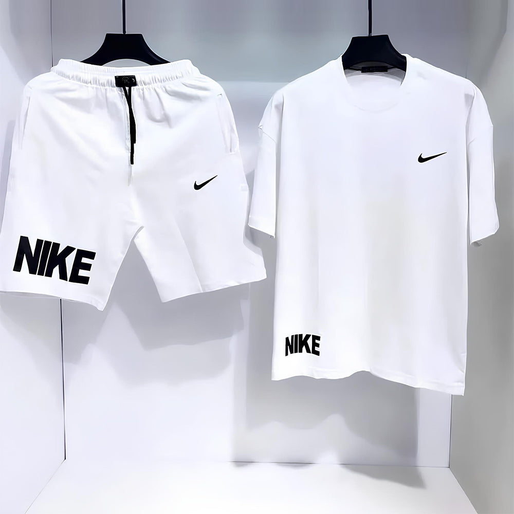 White Summer Dri-Fit Printed T-shirt+Short For Mens (Code: ST-6972)