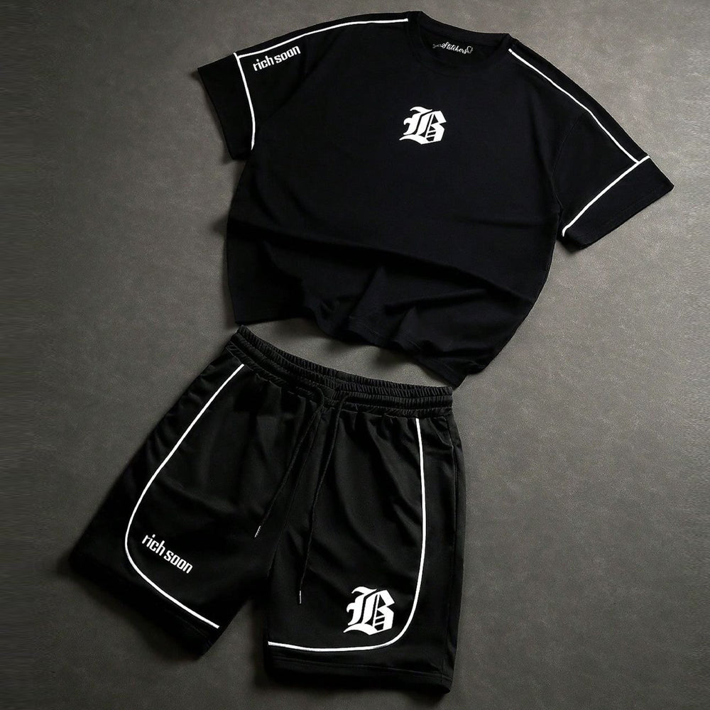 Black Summer Dri-Fit Printed T-shirt+Short For Mens (Code: ST-6970)