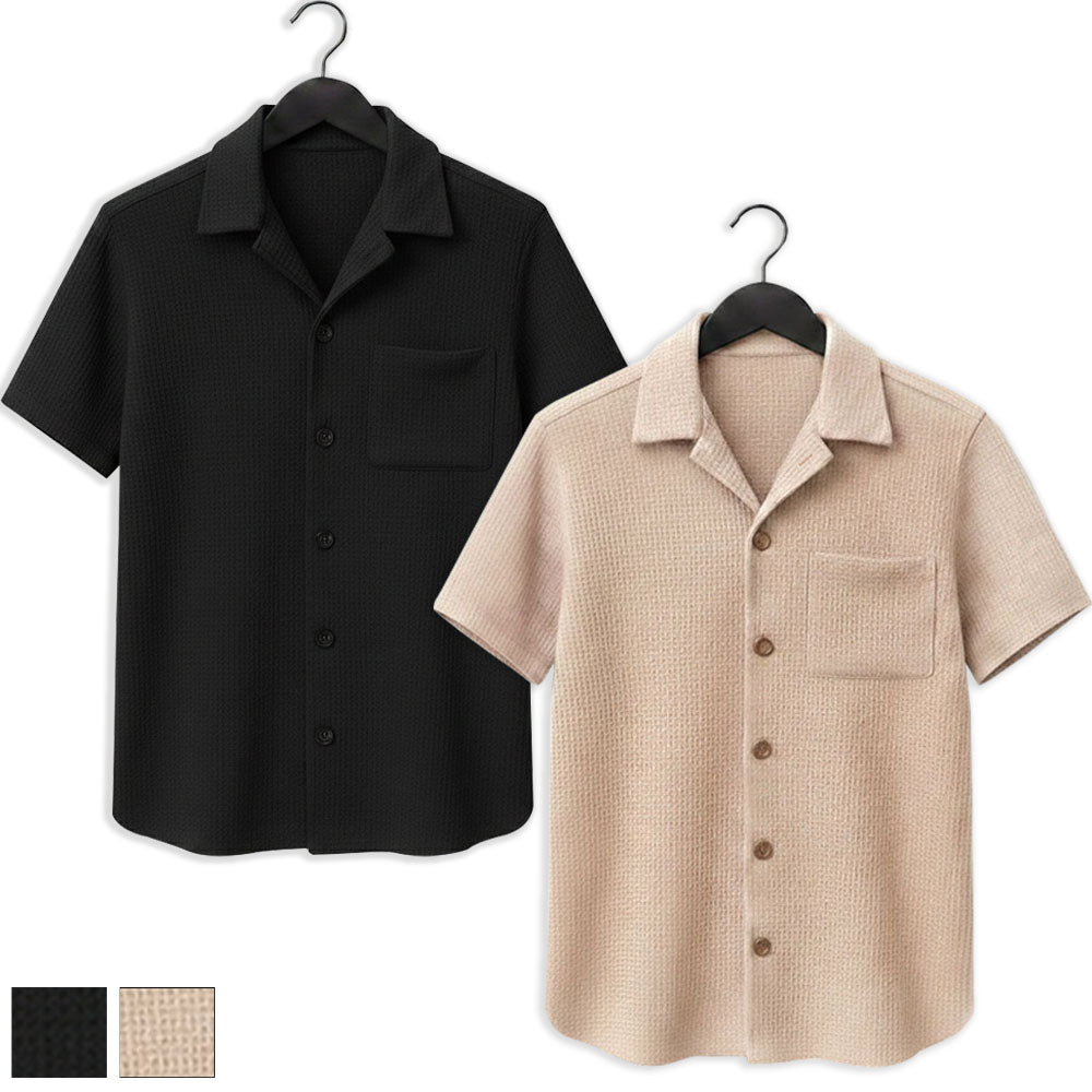 Pack Of 2 Camel & Black Waffle Knitted Shirts (Code: ST-6975)