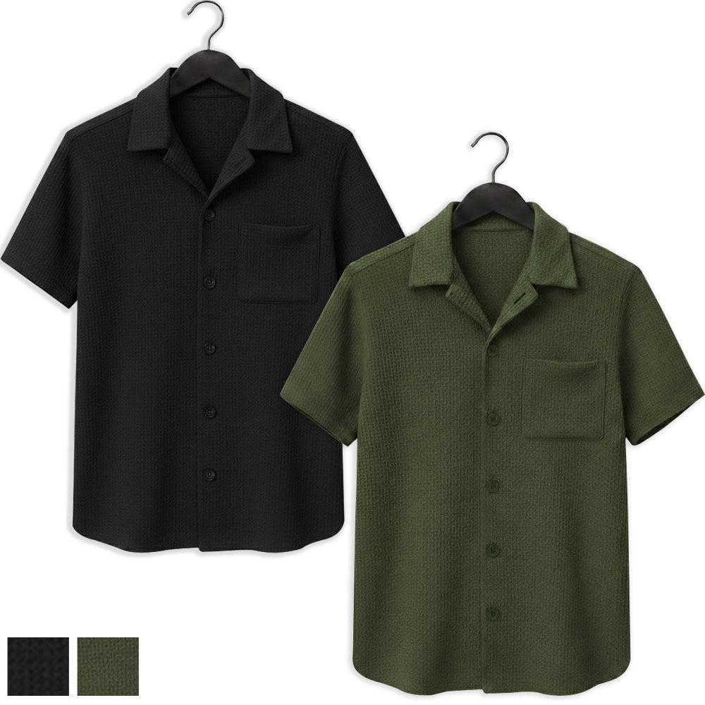 Pack Of 2 Olive & Black Waffle Knitted Shirts (Code: ST-6976)