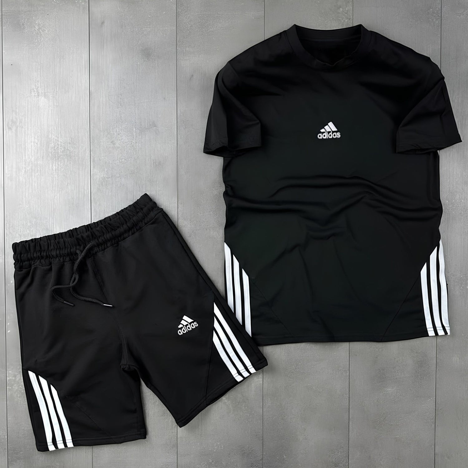 Black Summer Dri-Fit Adi Printed T-shirt+Short For Mens (Code: ST-6973)