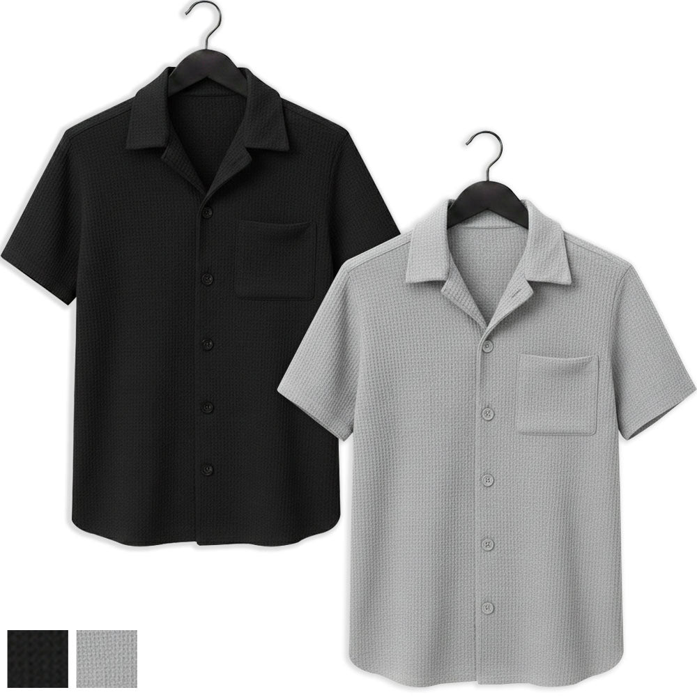 Pack Of 2 Grey & Black Waffle Knitted Shirts (Code: ST-6977)