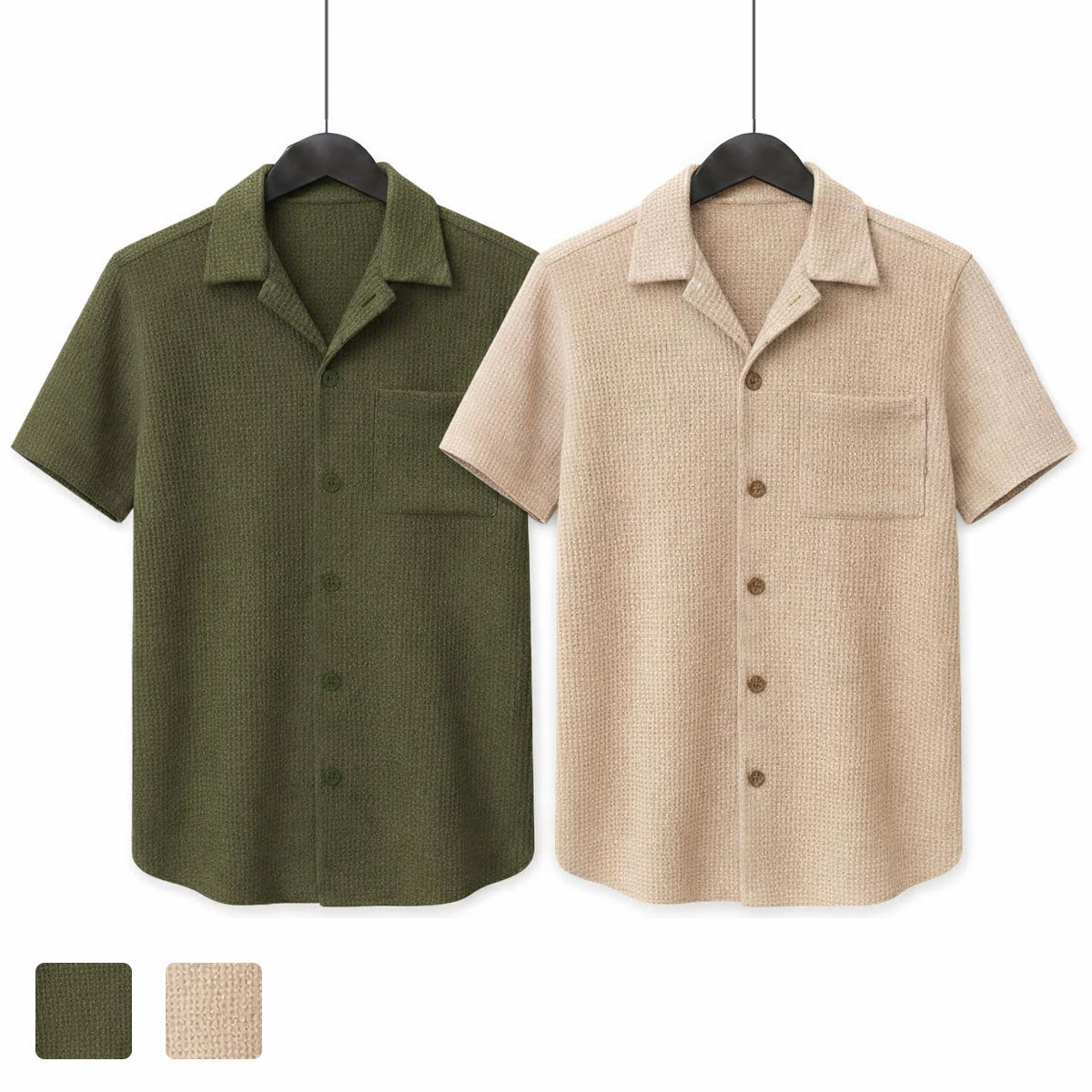 Pack Of 2 Beige & Olive Waffle Knitted Shirts (Code: ST-6986)