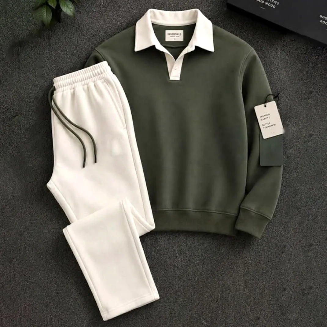 Olive & White Collar Tracksuit (Code: ST-7155)
