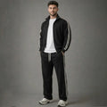 Black Double Striped Tracksuit With White T-shirt (Code: ST-7157)