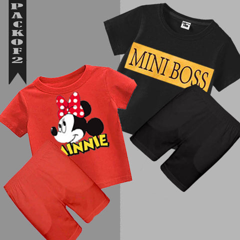 Pack of 2!Miniboss-Minnie printed Tshirt Short (Code: ST-6075)