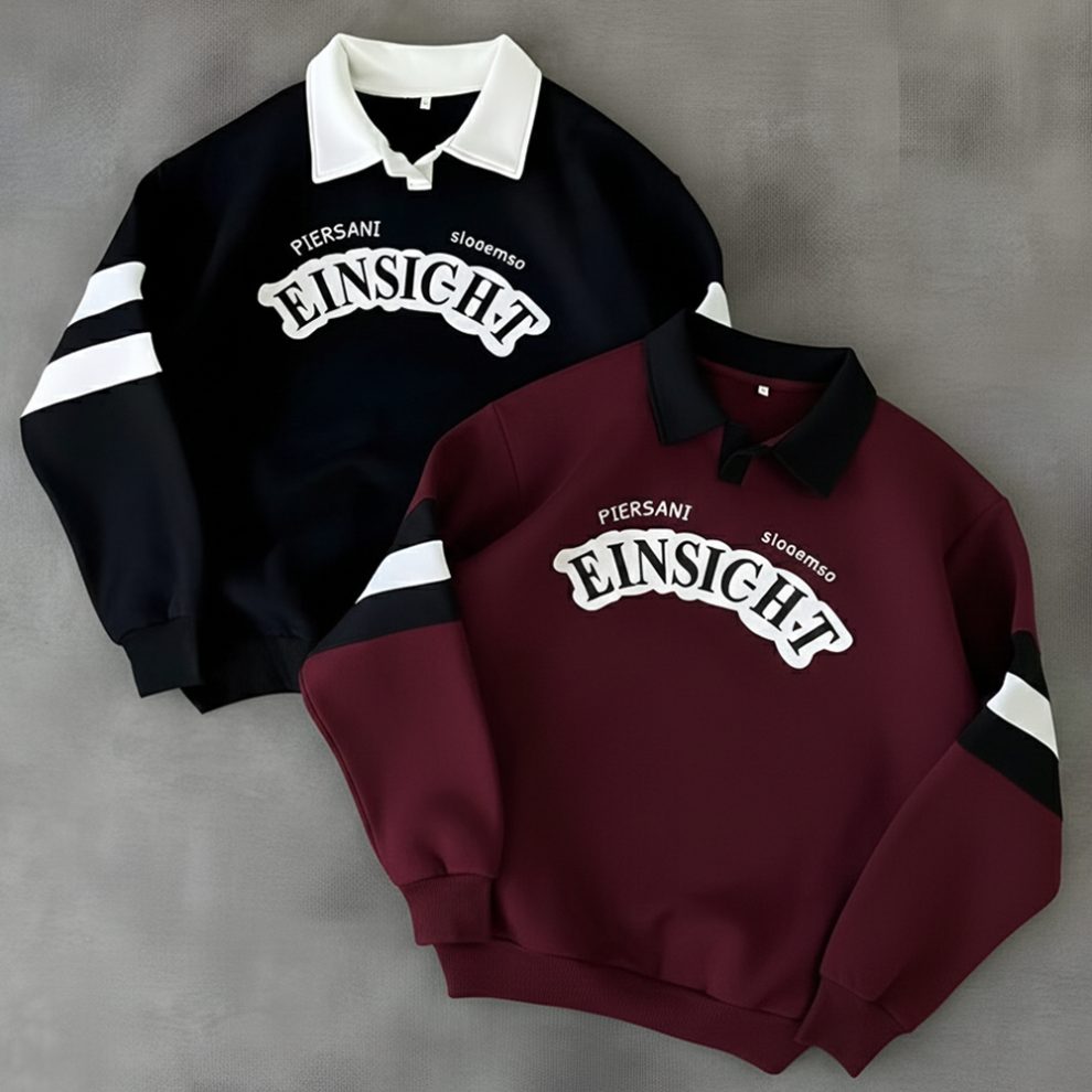 Sleeve Pannel Black & Maroon Printed Pack Of 2 Polo Sweatshirts (Code: ST-6944)