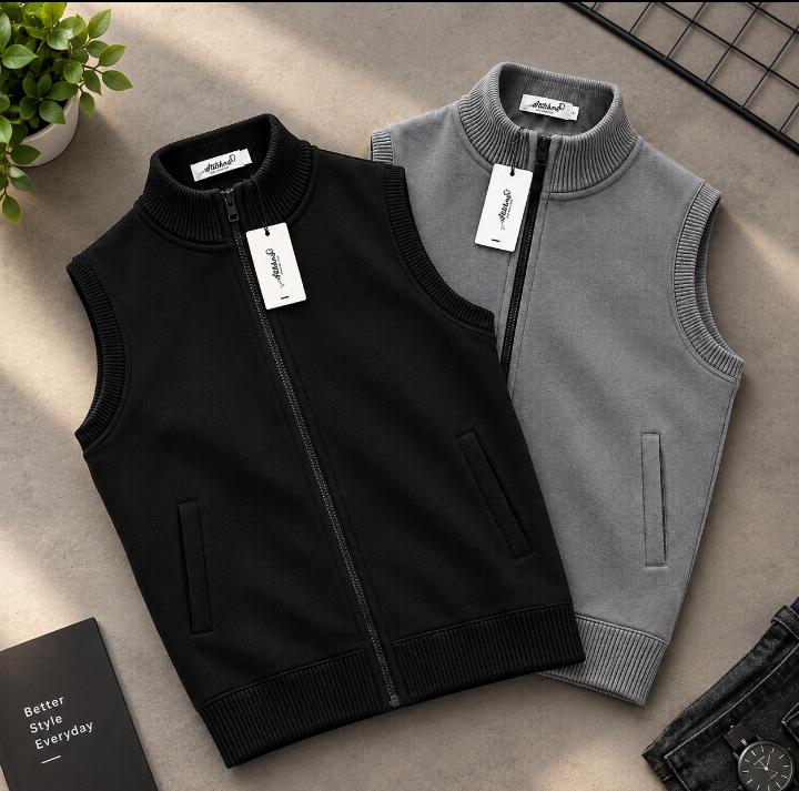 Pack of 2 Grey and Black Men's Sleeveless Zip-Up Vest Jacket – | Stylish Polister Fleece (Code: ST-7162)