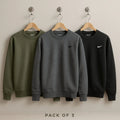 Pack of 3 Nik-e Sweatshirts | Black, Charcoal, and Olive (Code: ST-7144)