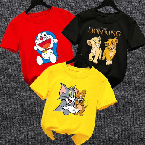 Pack-of-3-doremon-tomjerry-lionking printed T-shirts For Kids (Code: ST-6069)
