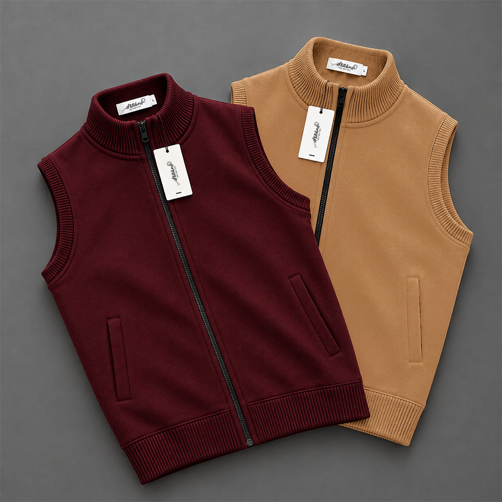 Pack of 2 Camel and Maroon Men's Sleeveless Zip-Up Vest Jacket – | Stylish Polister Fleece (Code: ST-7163)