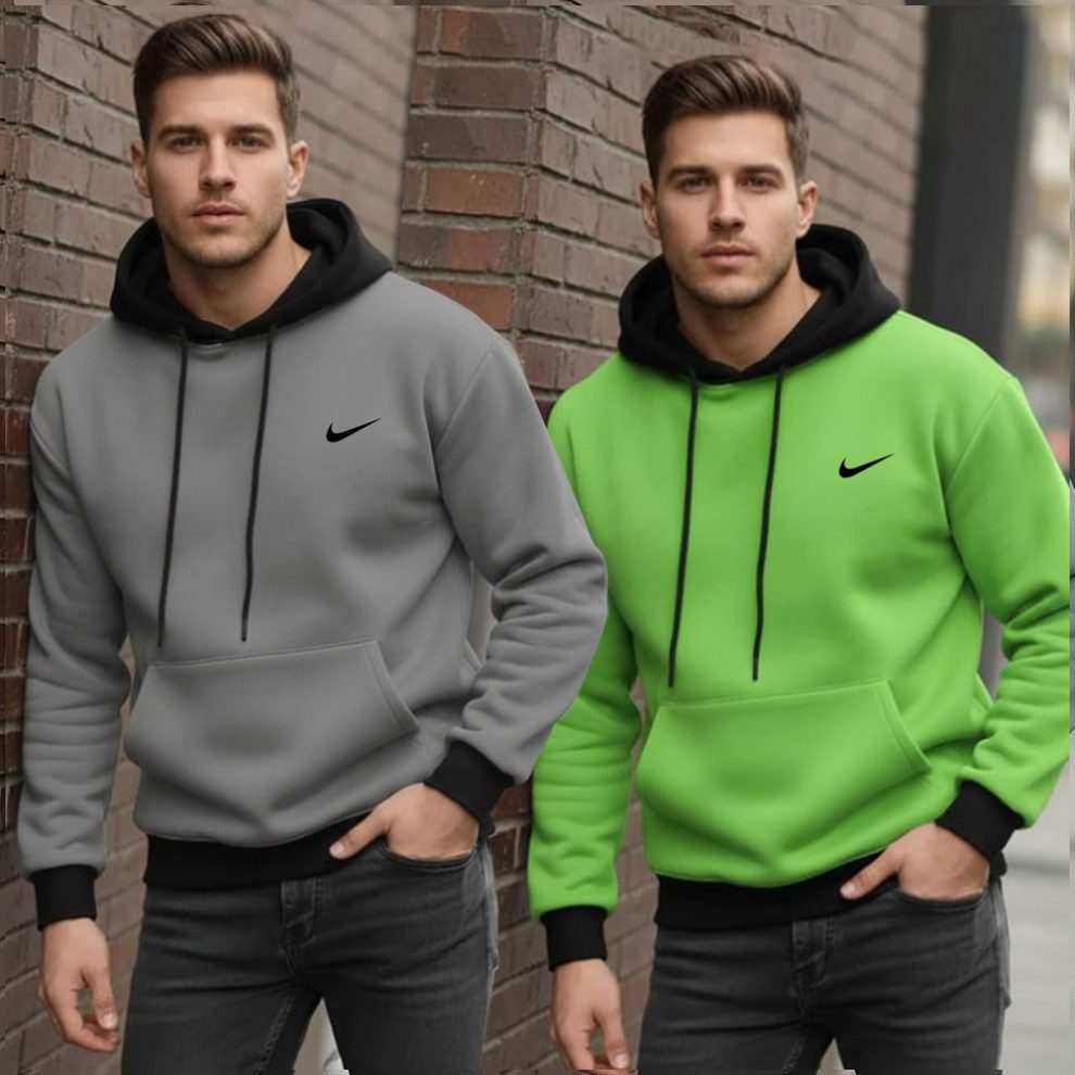 Pack Of 2 Grey and Neon Contrast Hoodie for Mens (Code: ST-(6916)