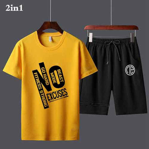 No Excuses Yellow & Black Printed T-Shirt Short (Code: ST-A5660)